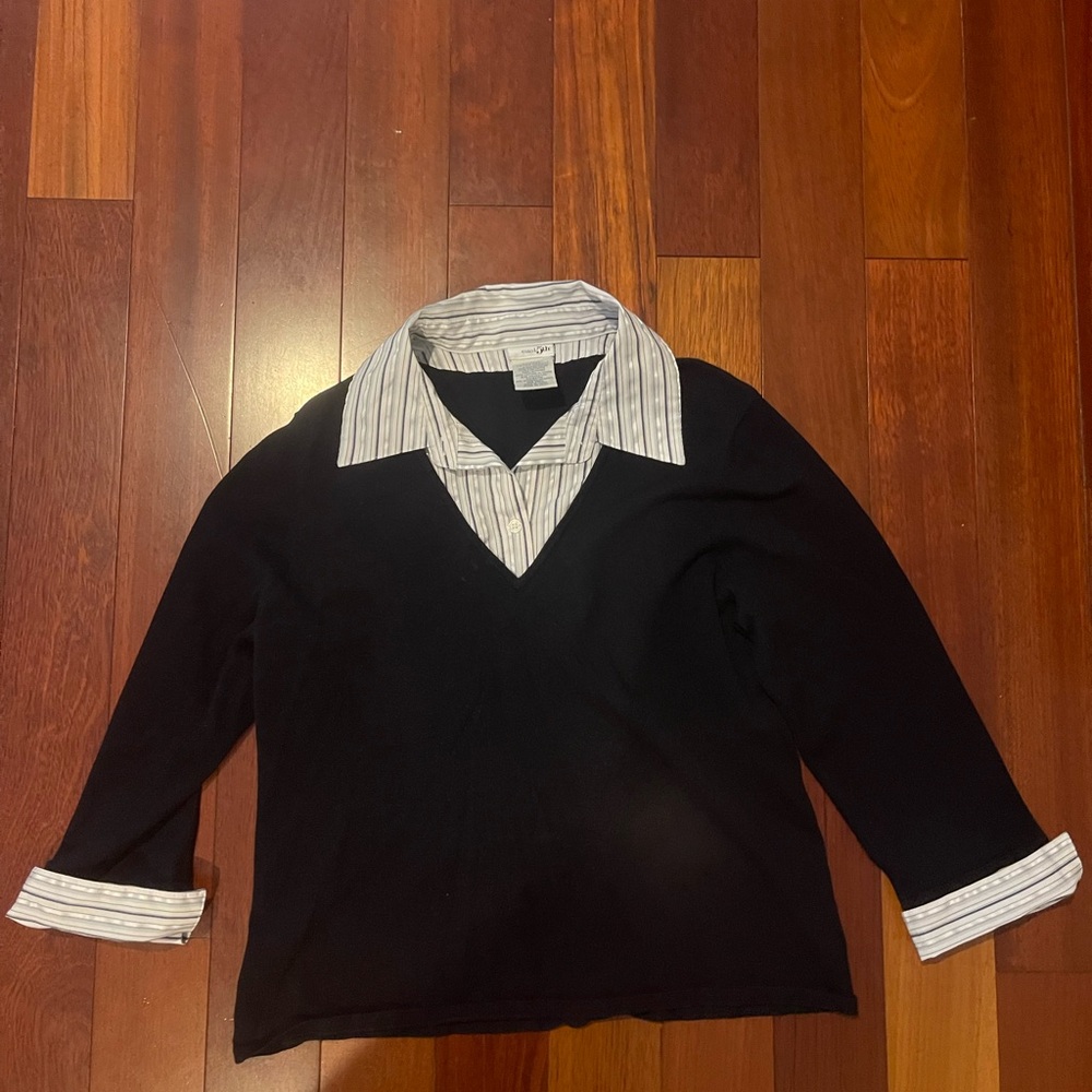 Women’s Black and White Collared Shirt